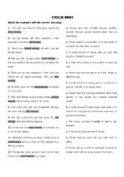 English Worksheet: Collocations and Idioms with MONEY