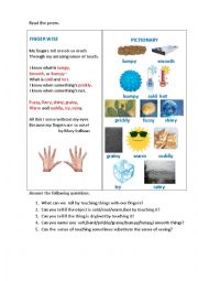 English Worksheet: FINGER WISE (a poem)