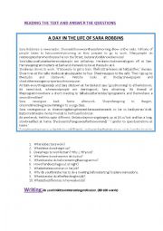 English Worksheet: READING: SARA ROBBINSS ROUTINE