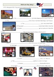 English Worksheet: What are they doing...in the USA?