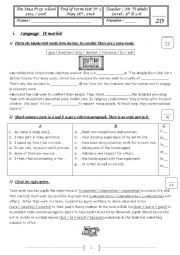English Worksheet: end of term test 3 (9th formers) (language + writing)