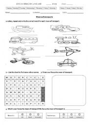 English Worksheet: Means of transports
