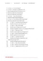 English Worksheet: Is there / Are there with classroom vocabulary