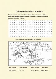 English Worksheet: Color and cardinal numbers wordsearch