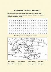 English Worksheet: Color and cardinal numbers wordsearch