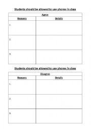 English Worksheet: Debate topic: Use of cellphones in class