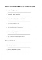 English Worksheet: passive in simple present continuous