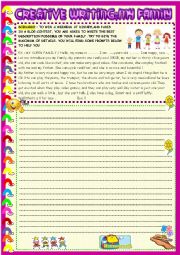 English Worksheet: Creative writing 2 : my family for young learners