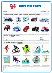 English Worksheet: Transports and Sports