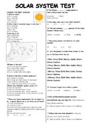 English Worksheet: OUR SOLAR SYSTEM  -WITH KEY-