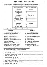English Worksheet: Lets go to a restaurant