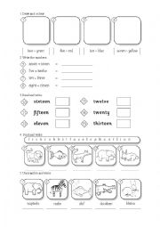 English Worksheet: Animals and numbers