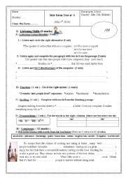 English Worksheet: mid term test n3