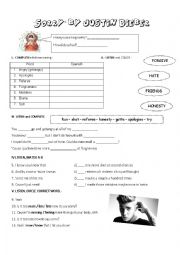 English Worksheet: sorry by justin bieber