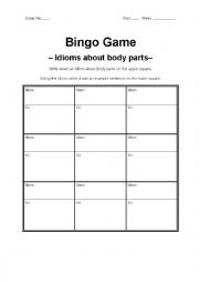 Bingo Game - Body Parts Idiom