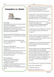 English Worksheet: Computers Vs Books