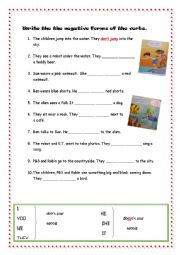 English Worksheet: PRESENT SIMPLE TENSE NEGATIVE FORMS