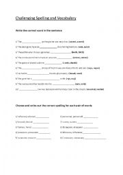 English Worksheet: Challenging Spelling and Vocabulary