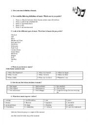 English Worksheet: Guided answers about the topic music