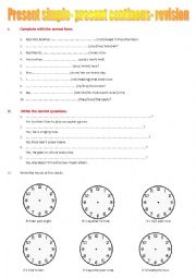 English Worksheet: Present simple & present continous (+time telling)