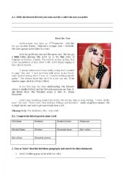 English Worksheet: Test about a famous singer