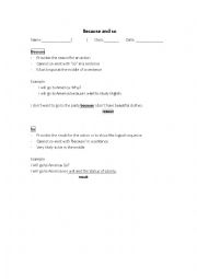 English Worksheet: because and so