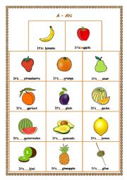 English Worksheet: a - an fruit