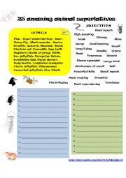 English Worksheet: VIDEO : ANIMAL SUPERLATIVES + Answer key