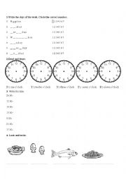 English Worksheet: Time, food and days of the week