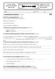 English Worksheet: end-of-term exam n03  3rd year 2016