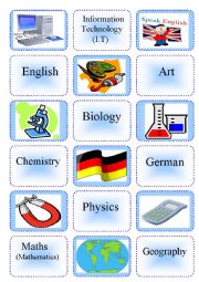 English Worksheet: School subjects Memory