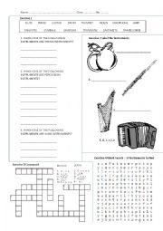 English Worksheet: Learning musical instruments and their categories