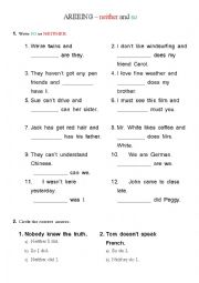 English Worksheet: Agreeing - so and neither