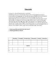 English Worksheet: Timetable (Listening/Reading)