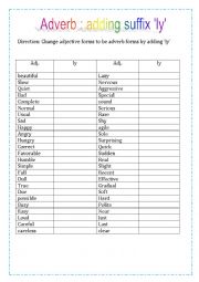 English Worksheet: Adverb: adding suffix ly