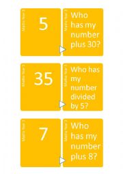 English Worksheet: Maths card game