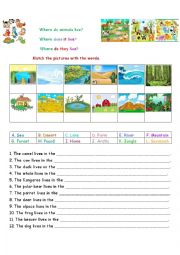 English Worksheet: Where do animals live?