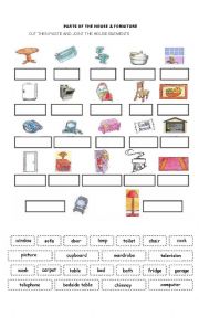 English Worksheet: PARTS OF THE HOUSE CUT AND PASTE 