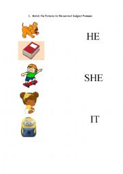 English Worksheet: Subject Pronouns - Singular