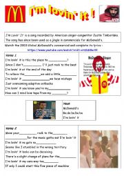 English Worksheet: Im lovin it! Mac Donald s campaign song