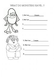 English Worksheet: WHAT DO MONSTERS HAVE...?