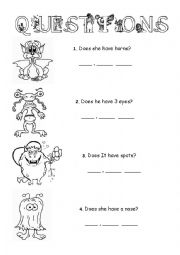 English Worksheet: MONSTER QUESTIONS