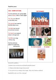 English Worksheet: FIVE FURRY KITTENS (a poem)