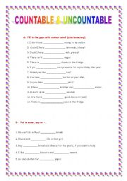 English Worksheet: COUNTABLE & UNCOUNTABLE 