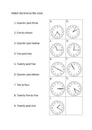 English Worksheet: Clock - matching
