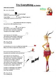 English Worksheet: Try Everything - Zootopia Song by Shakira