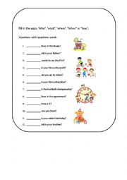 English Worksheet: QUESTION WORDS