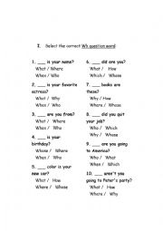 English Worksheet: Wh questions