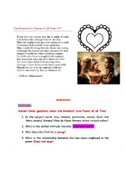 English Worksheet: SHAKESPEARE: GREATEST POEM