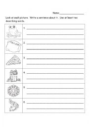 English Worksheet: Writing Using Describing Words